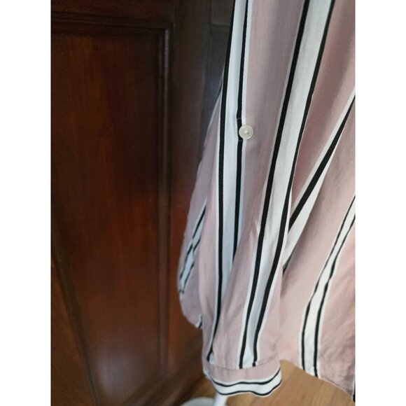 Loft Petites Pink & Black Striped Button-Front Blouse MP - Picture 3 of 7